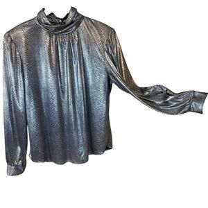 Vintage 90s Lauren Lee Metallic Snakeskin Print Mock Neck Blouse Size 16
